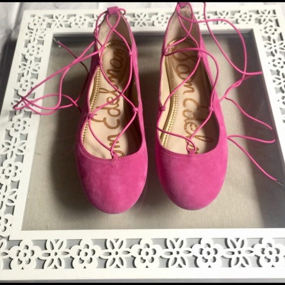SAM EDELMAN PINK LACE UP SWEADE SHOES SIZE 8 - Picture 3 of 14